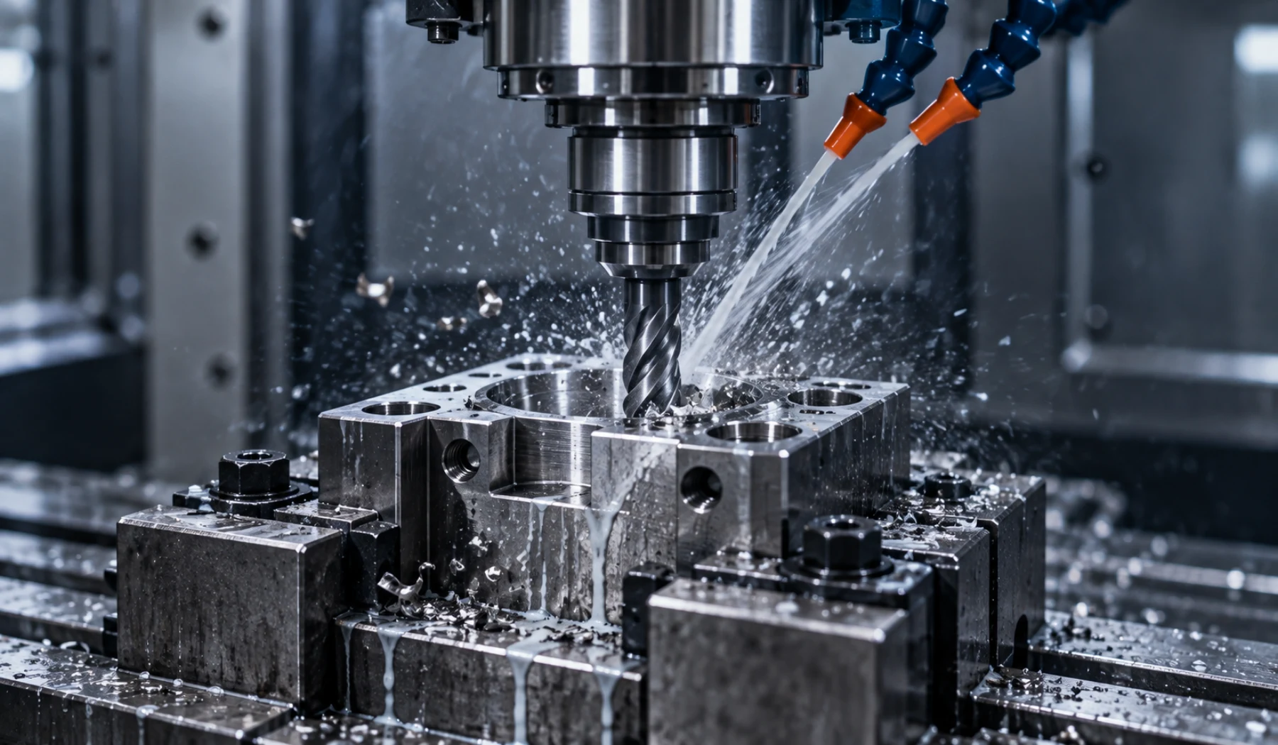 CNC işleme merkezinde hassas metal frezeleme
