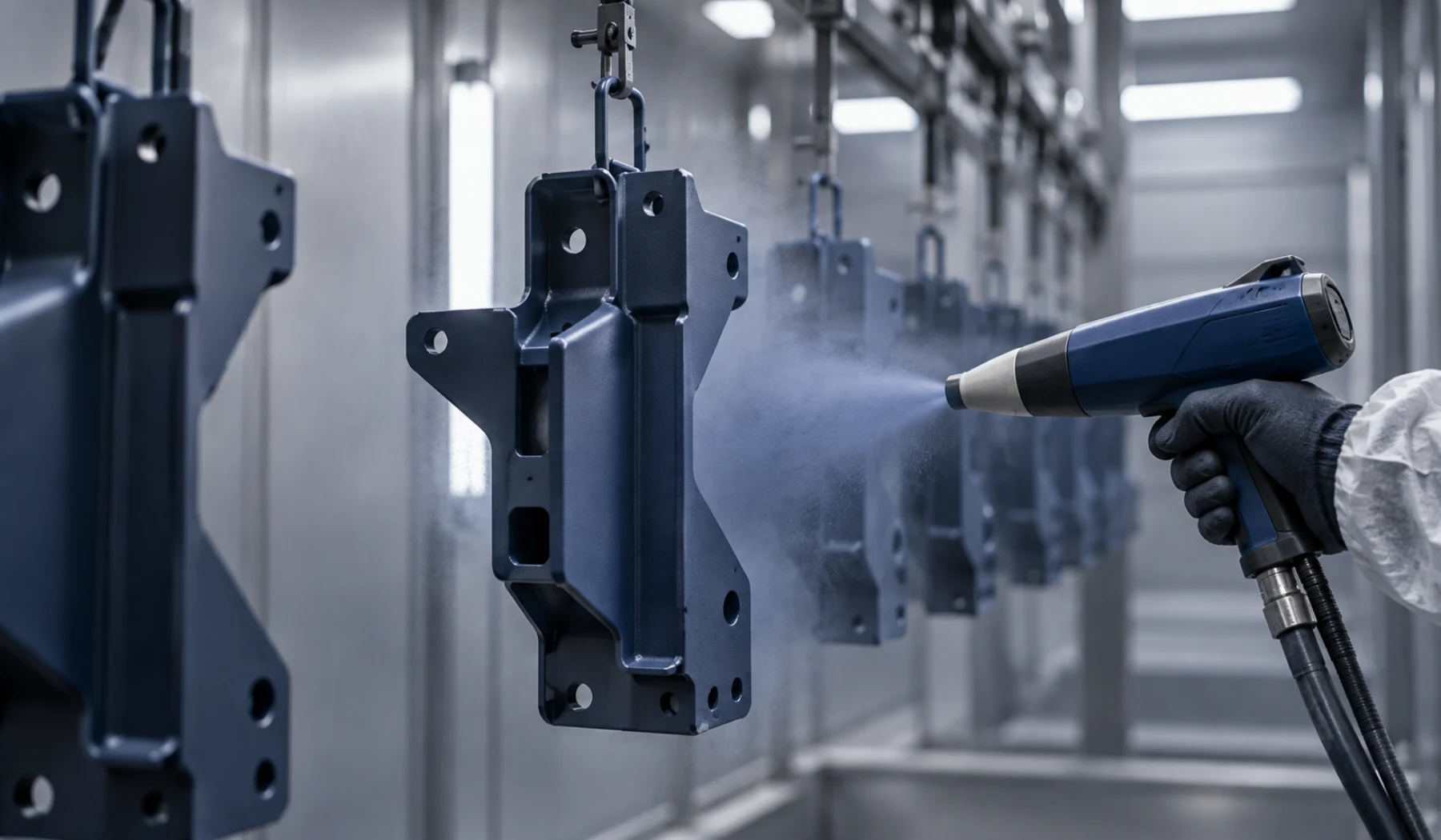 Metal parçaya elektrostatik toz boya uygulaması